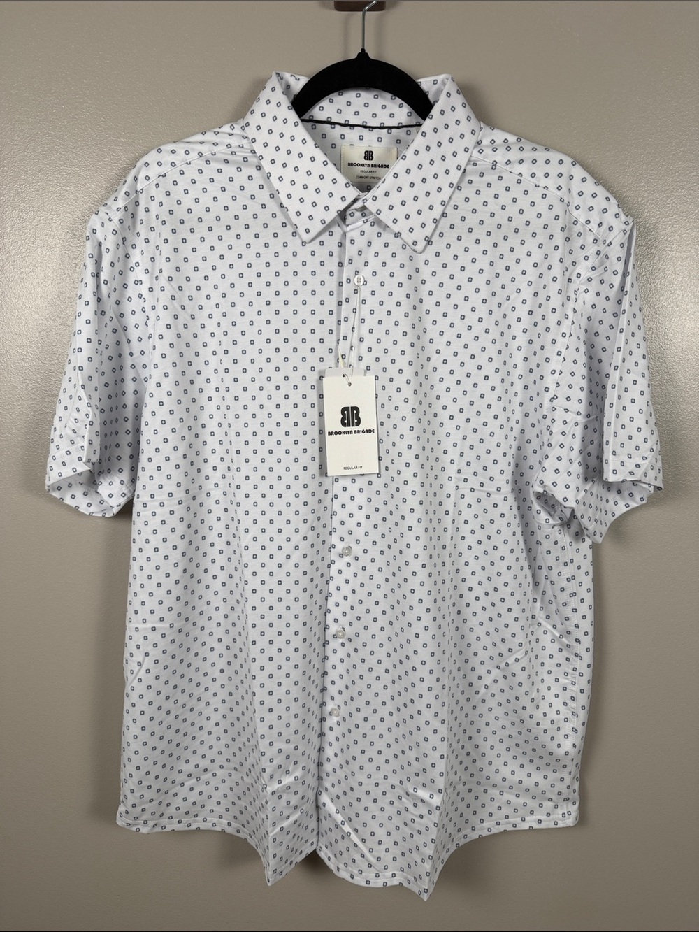 Brooklyn Brigade White Short-Sleeve Button-Down with Navy Geo Print